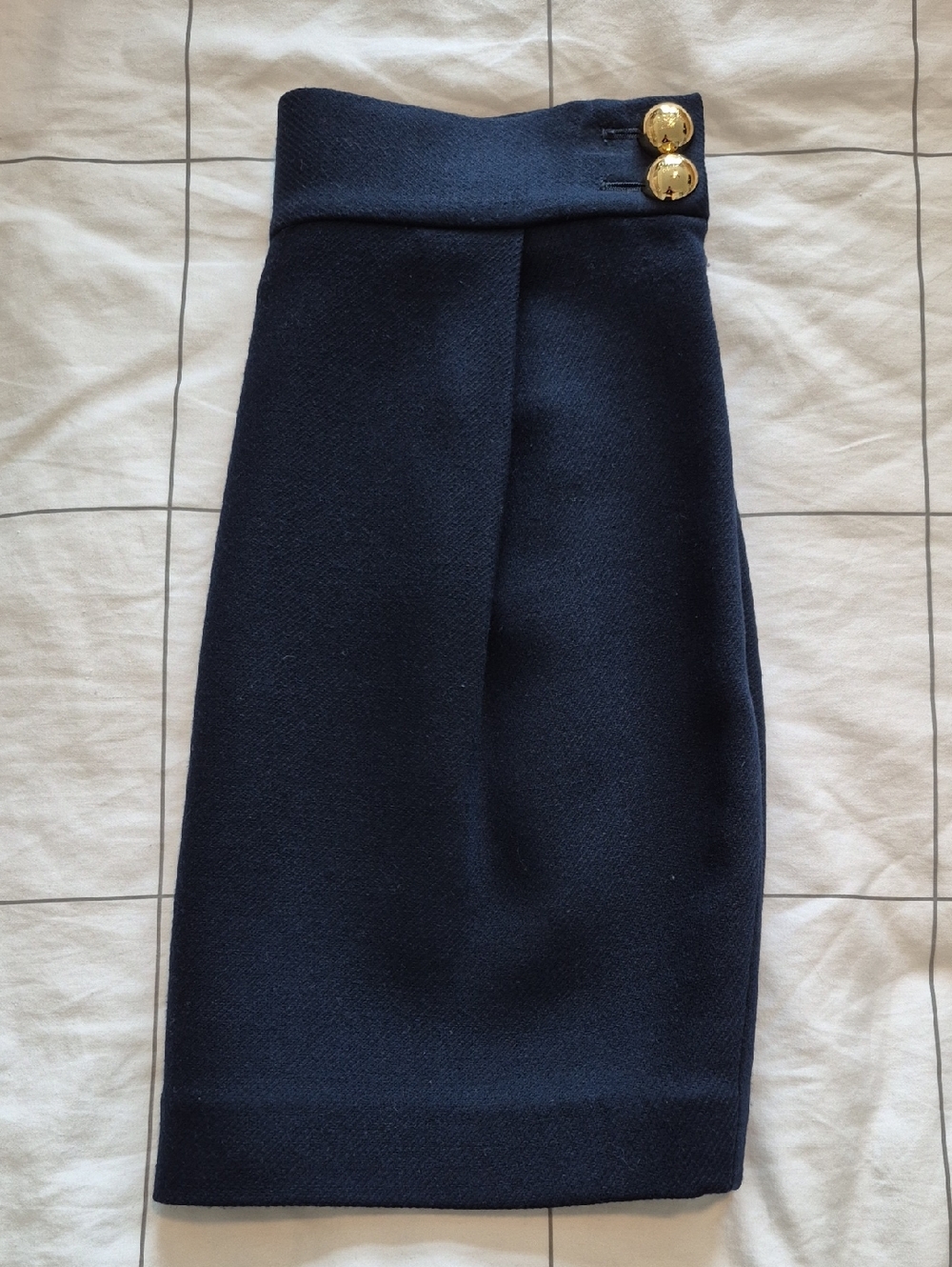 Coach Navy High-Rise Pencil Skirt with Gold Buttons New